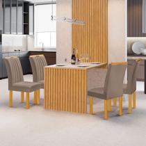 Mesa de Jantar 4 Lugares Bella Arizona com Vidro Ripado Cinamomo/Off White/Bege Escuro - Cel Móveis