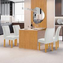 Mesa de Jantar 4 Lugares Bella/Canela com Vidro e Espelho Ripado Cinamomo/Off White/Boucle Gelo - Cel Móveis