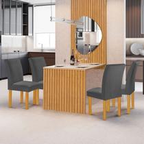 Mesa de Jantar 4 Lugares Bella/Canela com Vidro e Espelho Ripado Cinamomo/Off White/Veludo Cinza - Cel Móveis