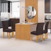 Mesa de Jantar 4 Lugares Bella/Canela com Vidro e Espelho Ripado Cinamomo/Off White/Veludo Marrom - Cel Móveis