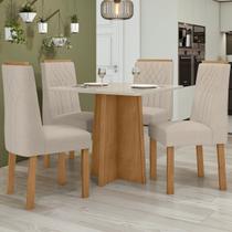 Mesa de Jantar 4 Lugares Celebrare com Vidro Amêndoa Clean/Off White/Linho Rinzai Bege 77190 - Móveis Lopas