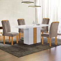 Mesa de Jantar 4 Lugares Celeste com Vidro Off White/Cinamomo/Bege Escuro - Cel Móveis