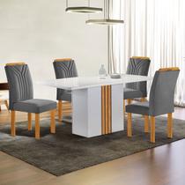Mesa de Jantar 4 Lugares Celeste com Vidro Off White/Cinamomo/Cinza - Cel Móveis Mesa de Jantar 4 Lugares Celeste com Vidro Off White/Cinamomo/Cinza - Cel Móveis