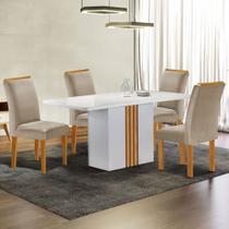Mesa de Jantar 4 Lugares Celeste Luisa com Vidro Off White/Cinamomo/Bege Claro - Cel Móveis Mesa de Jantar 4 Lugares Celeste Luisa com Vidro Off White/Cinamomo/Bege Claro - Cel Móveis