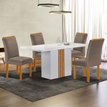 Mesa de Jantar 4 Lugares Celeste Luisa com Vidro Off White/Cinamomo/Bege Escuro - Cel Móveis
