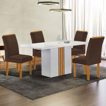 Mesa de Jantar 4 Lugares Celeste Luisa com Vidro Off White/Cinamomo/Marrom - Cel Móveis