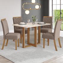 Mesa de Jantar 4 Lugares Charlotte com Vidro Nature/Off White/Marrom Amêndoa - Panorama Móveis Mesa de Jantar 4 Lugares Charlotte com Vidro Nature/Off White/Marrom Amêndoa - Panorama Móveis