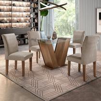 Mesa de Jantar 4 Lugares Classic com Vidro Chocolate/Linho Cinza - Cel Móveis