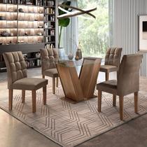 Mesa de Jantar 4 Lugares Classic/Vitória com Vidro Chocolate/Animale Marrom - Cel Móveis