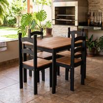 Mesa de Jantar 4 Lugares com 4 Cadeiras em Madeira Maciça Rústic Preto/Mel Mesa de Jantar 4 Lugares com 4 Cadeiras em Madeira Maciça Rústic Preto/Mel