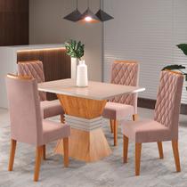 Mesa de Jantar 4 Lugares Cristal Mel/Blonde/Veludo Rosa - Pnr Móveis