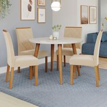 Mesa de Jantar 4 Lugares Dani Fernanda com Vidro Madeira/Off White/Nude - Cimol Mesa de Jantar 4 Lugares Dani Fernanda com Vidro Madeira/Off White/Nude - Cimol