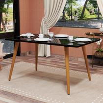 Mesa De Jantar 4 Lugares Estilo Retrô Pés Palito E Vidro MDF Mesa De Jantar 4 Lugares Estilo Retrô Pés Palito E Vidro MDF