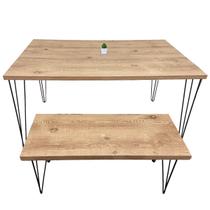 Mesa De Jantar 4 Lugares Industrial Rústica Com 1 Banco - Antiqua 140x90 cm