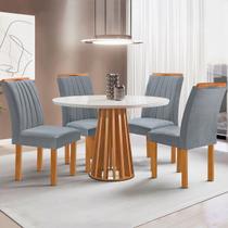 Mesa de Jantar 4 Lugares Kansas/Arizona com Vidro Cinamomo/Off White/Suede Cinza 17990 - Cel Móveis