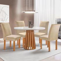Mesa de Jantar 4 Lugares Kansas/Canela com Vidro Cinamomo/Off White/Suede Cru 17992 - Cel Móveis Mesa de Jantar 4 Lugares Kansas/Canela com Vidro Cinamomo/Off White/Suede Cru 17992 - Cel Móveis