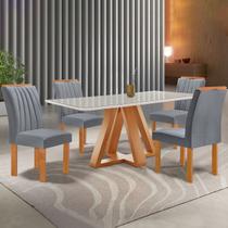Mesa de Jantar 4 Lugares Kyra/Arizona com Vidro Cinamomo/Off White/Suede Cinza - Cel Móveis Mesa de Jantar 4 Lugares Kyra/Arizona com Vidro Cinamomo/Off White/Suede Cinza - Cel Móveis