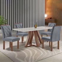 Mesa de Jantar 4 Lugares Kyra/Arthus com Vidro Chocolate/Off White/Suede Cinza - Cel Móveis Mesa de Jantar 4 Lugares Kyra/Arthus com Vidro Chocolate/Off White/Suede Cinza - Cel Móveis