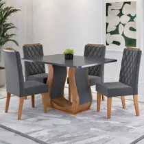 Mesa de Jantar 4 Lugares Lana Mel/Cinza/Veludo Cinza - Viero Móveis