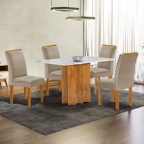Mesa de Jantar 4 Lugares Lorena com Vidro Cinamomo/Off White/Bege Claro