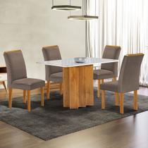 Mesa de Jantar 4 Lugares Lorena com Vidro Cinamomo/Off White/Bege Escuro