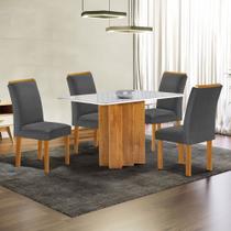 Mesa de Jantar 4 Lugares Lorena com Vidro Cinamomo/Off White/Cinza