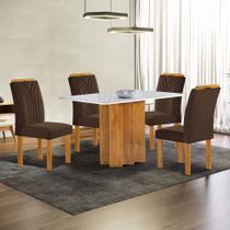 Mesa de Jantar 4 Lugares Lorena Londres com Vidro Cinamomo/Off White/Marrom - Cel Móveis