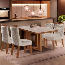 Mesa de Jantar 4 Lugares Lottus com Vidro Prêmio/Pena Bege - Lj Móveis