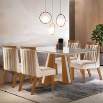 Mesa de Jantar 4 Lugares Madri com Vidro Cinamomo/Off White/Creme - Lj Móveis