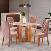 Mesa de Jantar 4 Lugares Nova York Mel/Blonde/Veludo Rosa - Viero Móveis Mesa de Jantar 4 Lugares Nova York Mel/Blonde/Veludo Rosa - Viero Móveis