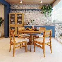 Mesa de Jantar 4 Lugares Redonda Tampo de Madeira Maciça Gardênia Mel