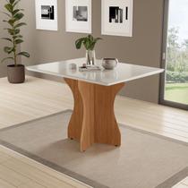 Mesa de Jantar 4 Lugares Retangular 120x80 Off White Tampo Vidro Base X em Mdf