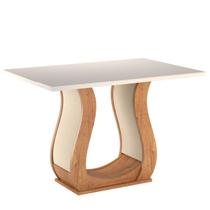 Mesa de Jantar 4 Lugares Retangular Tampo de Vidro e MDP Inovare Bege/Mel/Off White