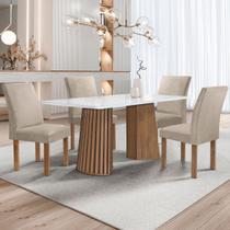 Mesa de Jantar 4 Lugares Stella Canela com Vidro Ripado Chocolate/Off White/Boucle Bege - Cel Móveis