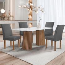 Mesa de Jantar 4 Lugares Stella Canela com Vidro Ripado Chocolate/Off White/Cinza - Cel Móveis Mesa de Jantar 4 Lugares Stella Canela com Vidro Ripado Chocolate/Off White/Cinza - Cel Móveis