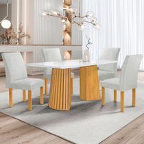 Mesa de Jantar 4 Lugares Stella Canela com Vidro Ripado Cinamomo/Off White/Boucle Gelo - Cel Móveis