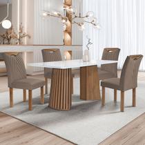 Mesa de Jantar 4 Lugares Stella com Vidro Ripado Chocolate/Off White/Bege Escuro - Cel Móveis