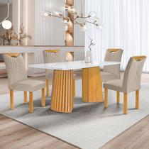 Mesa de Jantar 4 Lugares Stella com Vidro Ripado Cinamomo/Off White/Boucle Bege - Cel Móveis