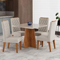 Mesa de Jantar 4 Lugares Vang com Vidro Mel/Bege/Vd Off White - Viero Móveis