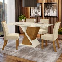 Mesa de Jantar 4 Lugares Viana Nature/Off White/Linho - Pnr Móveis Mesa de Jantar 4 Lugares Viana Nature/Off White/Linho - Pnr Móveis