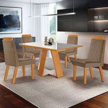 Mesa de Jantar 4 Lugares Viena com Vidro Castanho/Cinamomo/Suede Capuccino - Lj Móveis