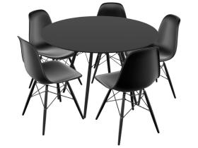 Mesa de Jantar 5 Cadeiras Redonda Preta