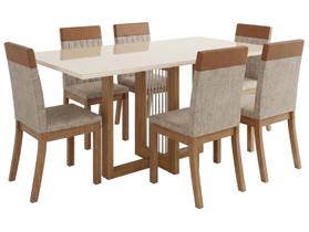 Mesa de Jantar 6 Cadeiras 6 Lugares Retangular Cinamomo Off White Caramelo e Creme Móveis Henn Nathalí
