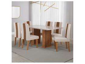 Mesa de Jantar 6 Cadeiras 6 Lugares Retangular Mel Bronze e Off White Viero Móveis Vigo