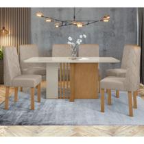 Mesa de Jantar 6 Cadeiras Com Tampo de Vidro Amêndoa