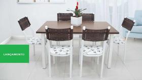 Mesa De Jantar 6 Cadeiras Elisa Tampo Mdf Aço Branca - Quality