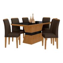 Mesa De Jantar 6 Cadeiras Gênova Cinam/preto/marrom - Móveis Arapongas