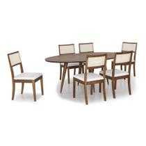 Mesa de Jantar 6 Cadeiras Herval Coimbra, Off White/Amêndoa, 190x110 cm Mesa de Jantar 6 Cadeiras Herval Coimbra, Off White/Amêndoa, 190x110 cm