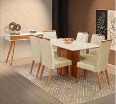 Mesa de jantar + 6 cadeiras Milão tampo Atenas 180 cm Bege Mesa de jantar + 6 cadeiras Milão tampo Atenas 180 cm Bege