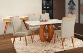 Mesa de jantar + 6 cadeiras Paris Tampo Atenas 160 cm bege